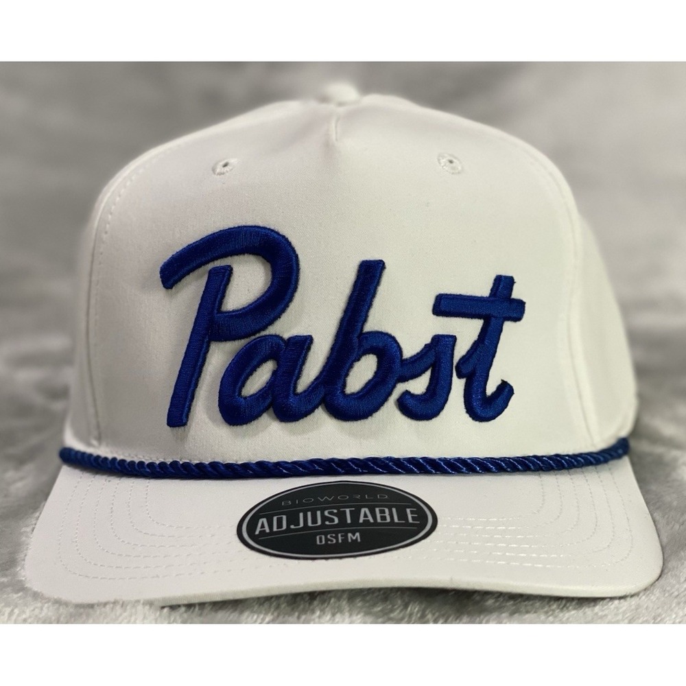 Pabst Blue Ribbon Golf Team Rope Snapback Hat OSFA Wht/Royal Blue Drinking Hat